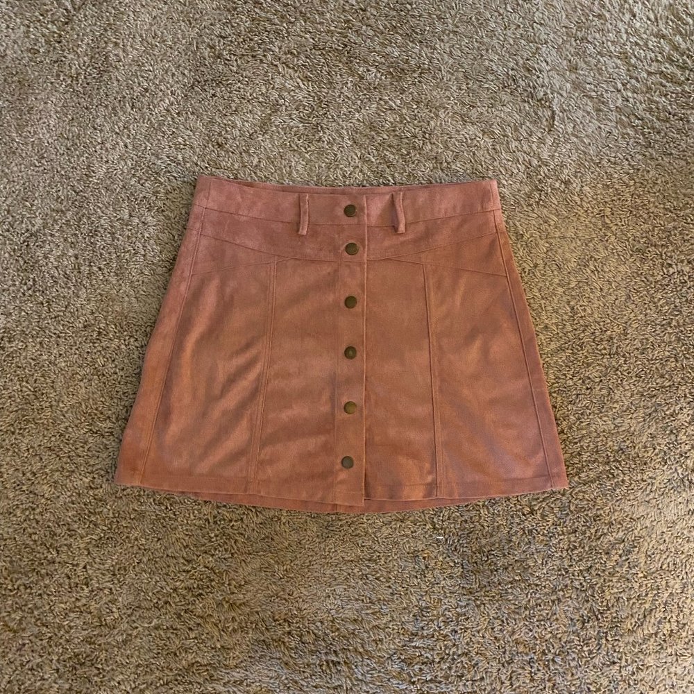 Button-Up Pink Suede Skirt